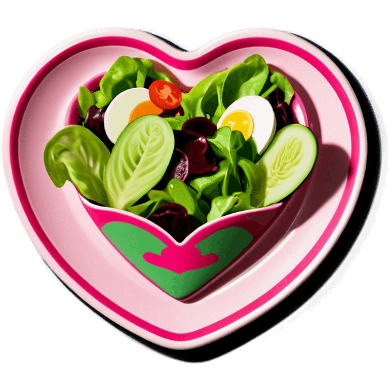 green salad in a pink heart shaped plate   emoji