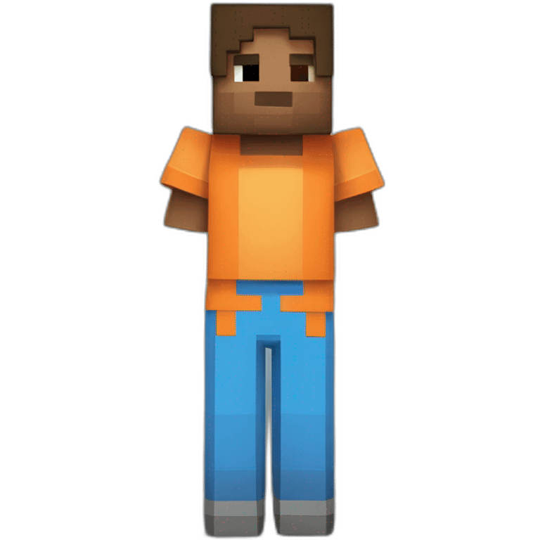 Un personnage Minecraft portant un T-shirt orange et une salopette bleue emoji