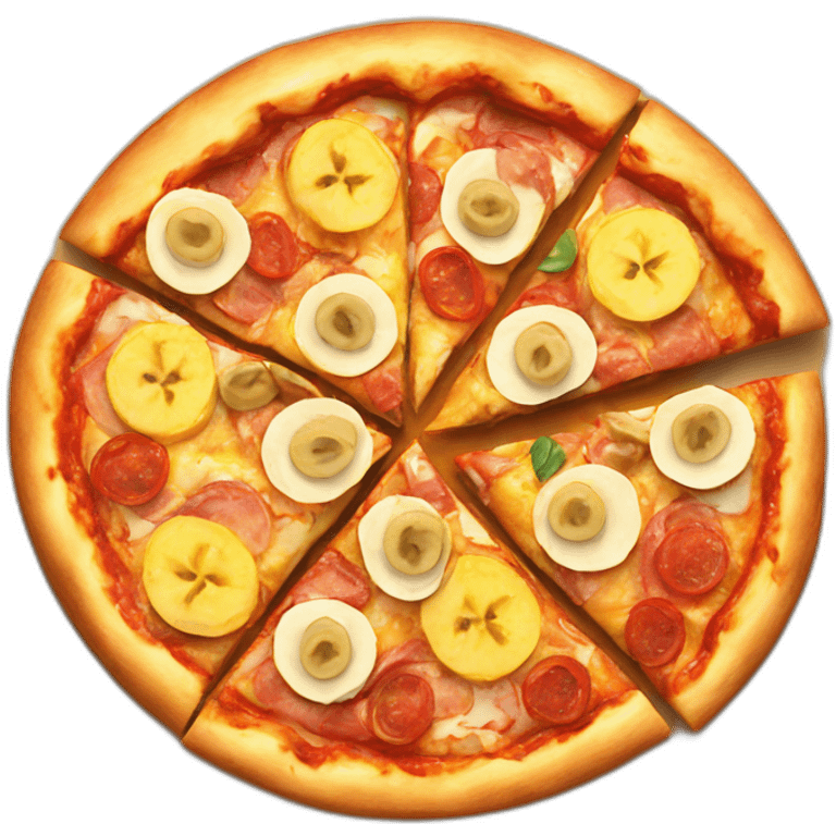 Top view of pizza with curry and bananas  emoji