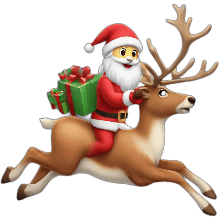 reindeer flying with sauta claus emoji