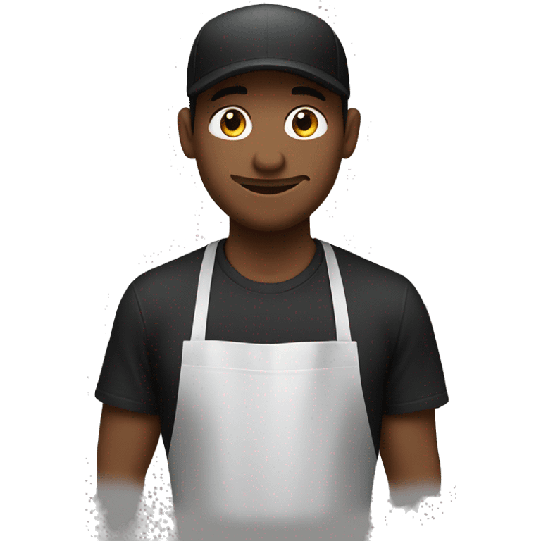 barista making coffee in black apron and black t-shirt in cap emoji