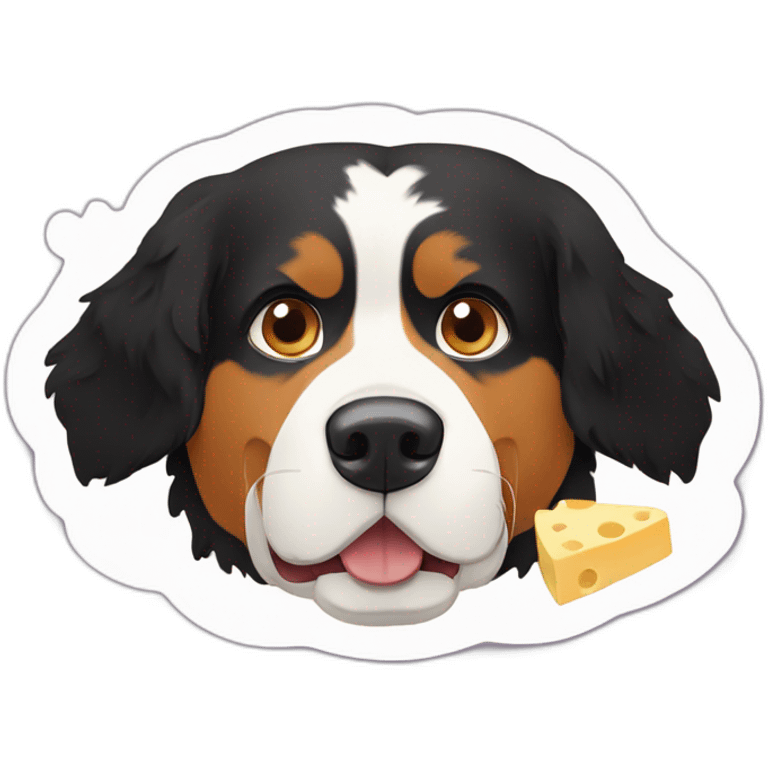 Bernese mountain dog eating swiss cheese raclette emoji