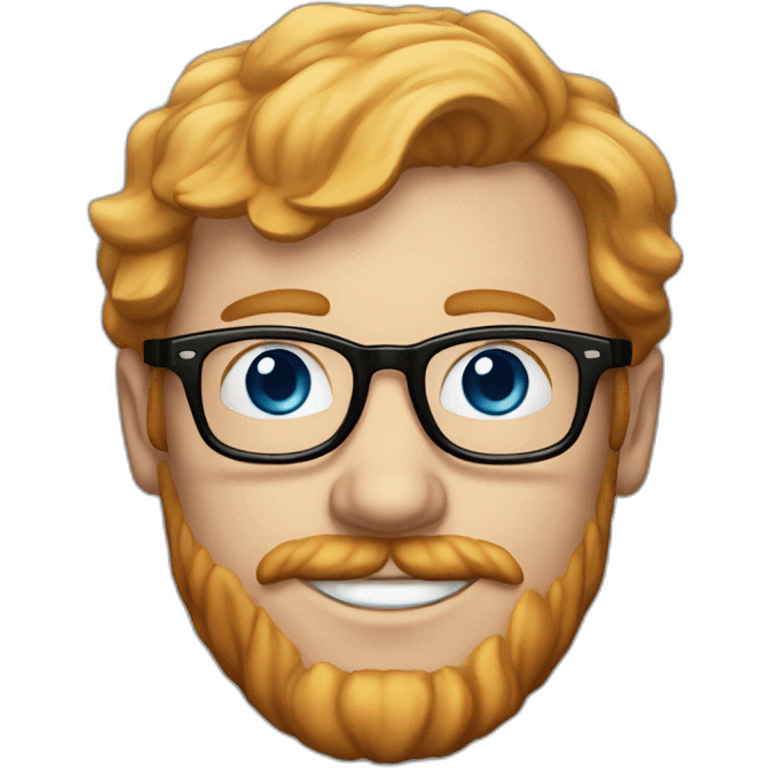 35 year old man with strawberry blond hair, moustasche but no beard, blue eyes and round tortoise-shell glasses emoji