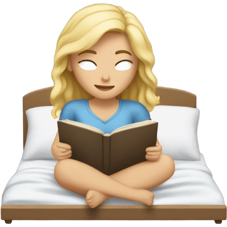 Blonde girl reading a book while laying in bed emoji