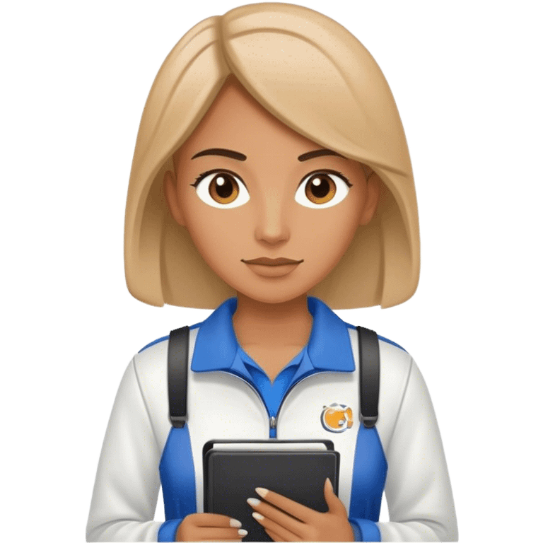  female sport coach with coach wear and holding a notebook emoji