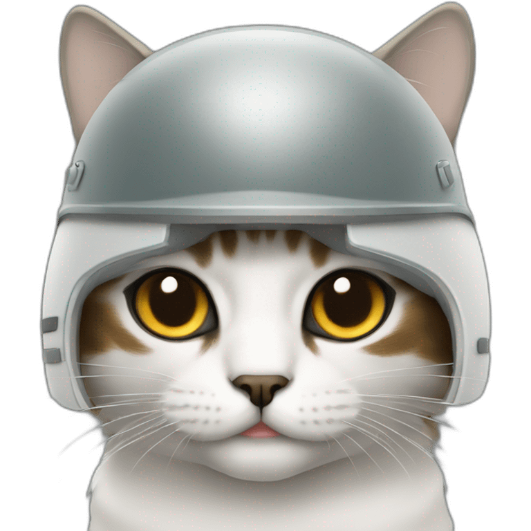 Gato de color blanco con manchas oscuras y casco militar emoji