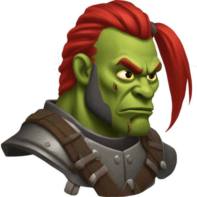 Armored Berserker orc with red beard & red ponytail emoji