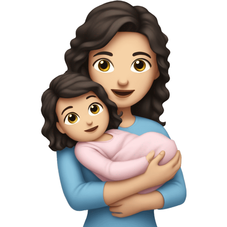 mom holding newborn baby girl with blue eyes and white skin baby dark hair white skin newborn girl pink emoji