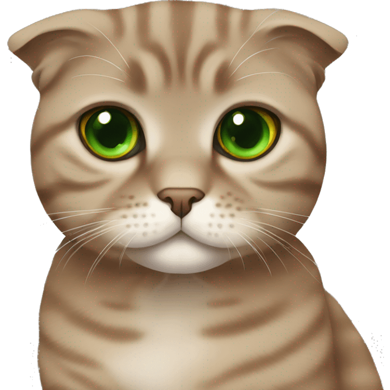 Brown scottish fold cat with green eyes  emoji