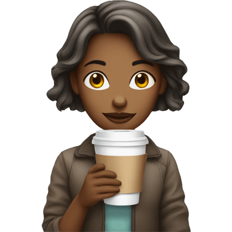 A girl with a disposable cup of coffee emoji