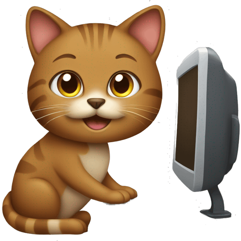 brown cat working on computer emoji