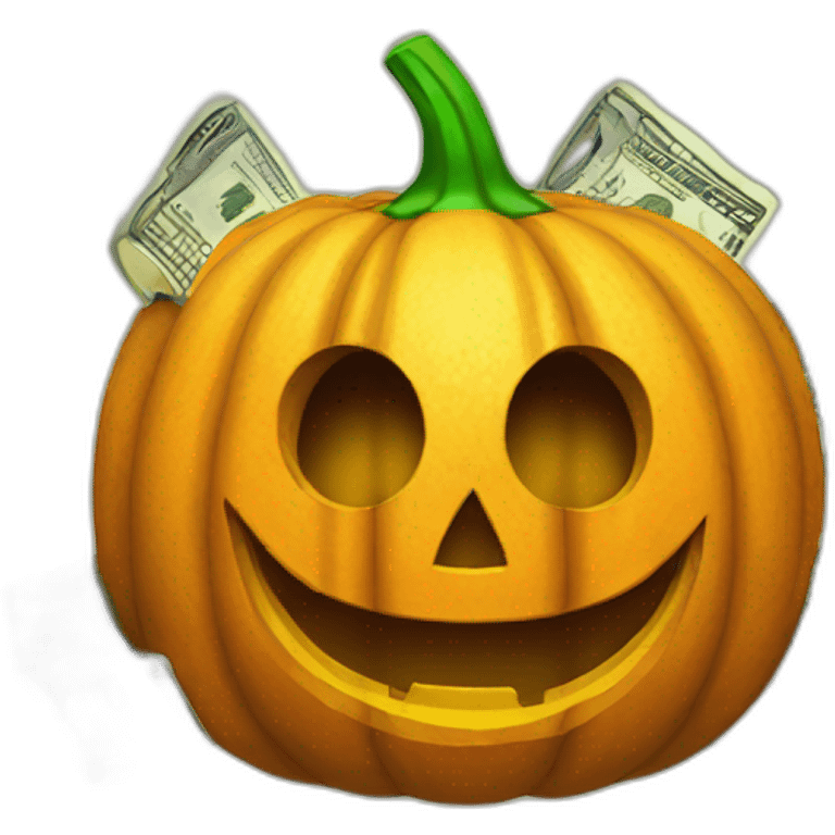 halloween pumpkin with dollars emoji