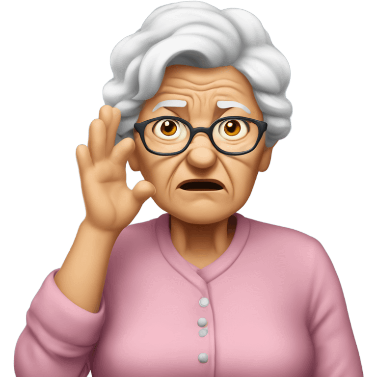 angry grandma can't hear cup her hand to her ear emoji