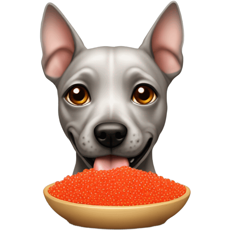 American Hairless Terrier eating red caviar  emoji