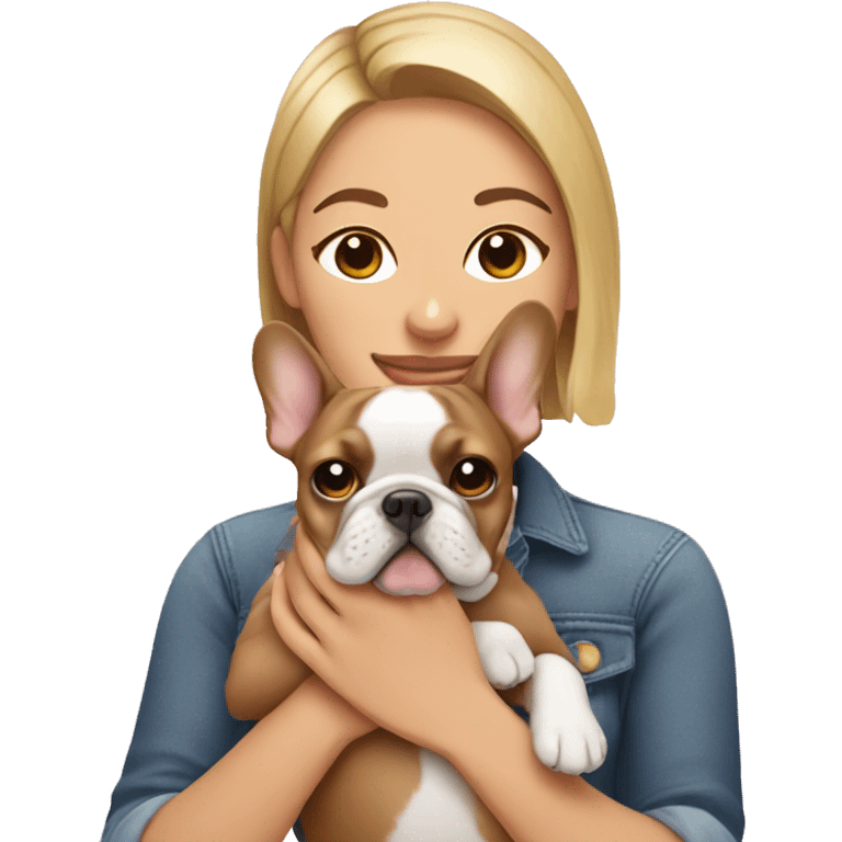 Woman holding tan French bulldog emoji