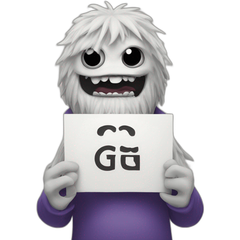 monster with a beard holding a sign saying GG emoji