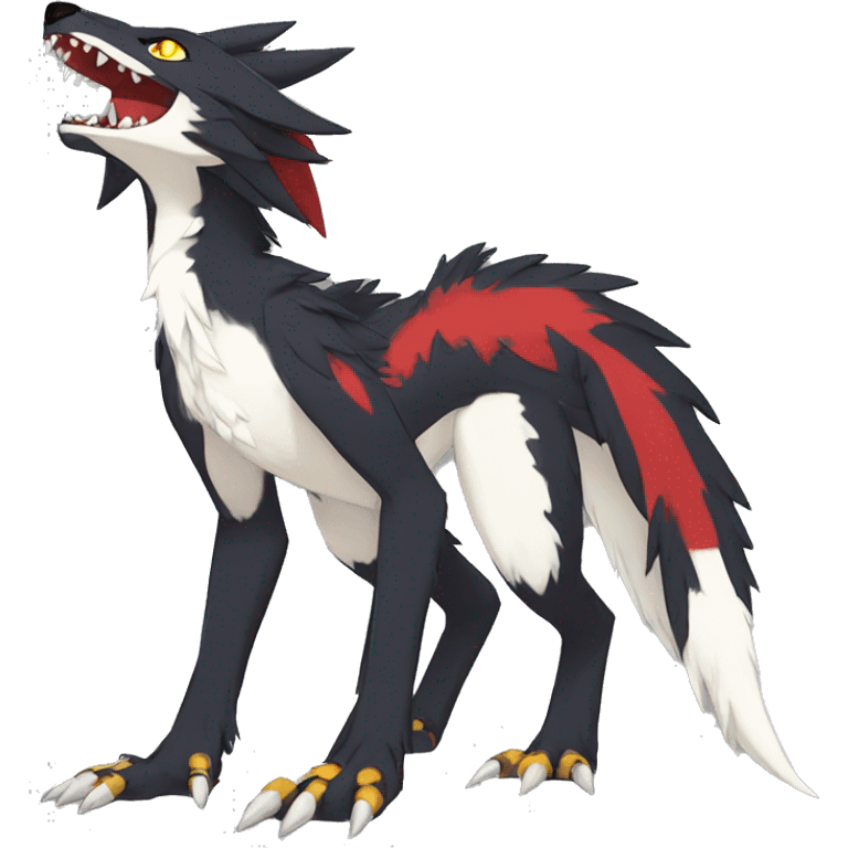 Anthro Cute cool black red white yellow nargacuga sergal animal hybrid Fakemon full body emoji