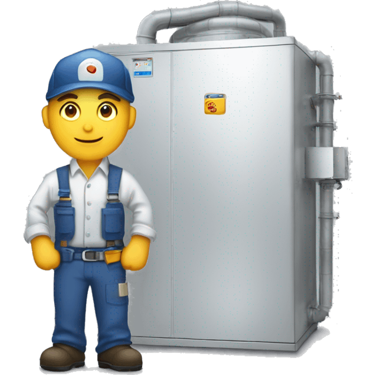 Make an emoji where a man in working clothes stand in front of a big hvac air handler like what they use in factories emoji