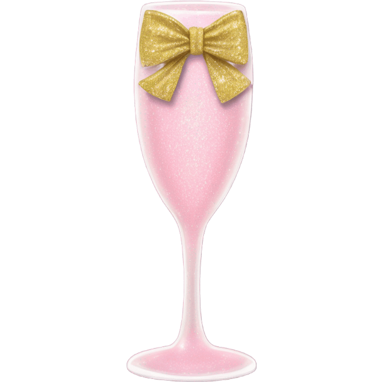 Light Pink glitter champagne glass with gold bow emoji