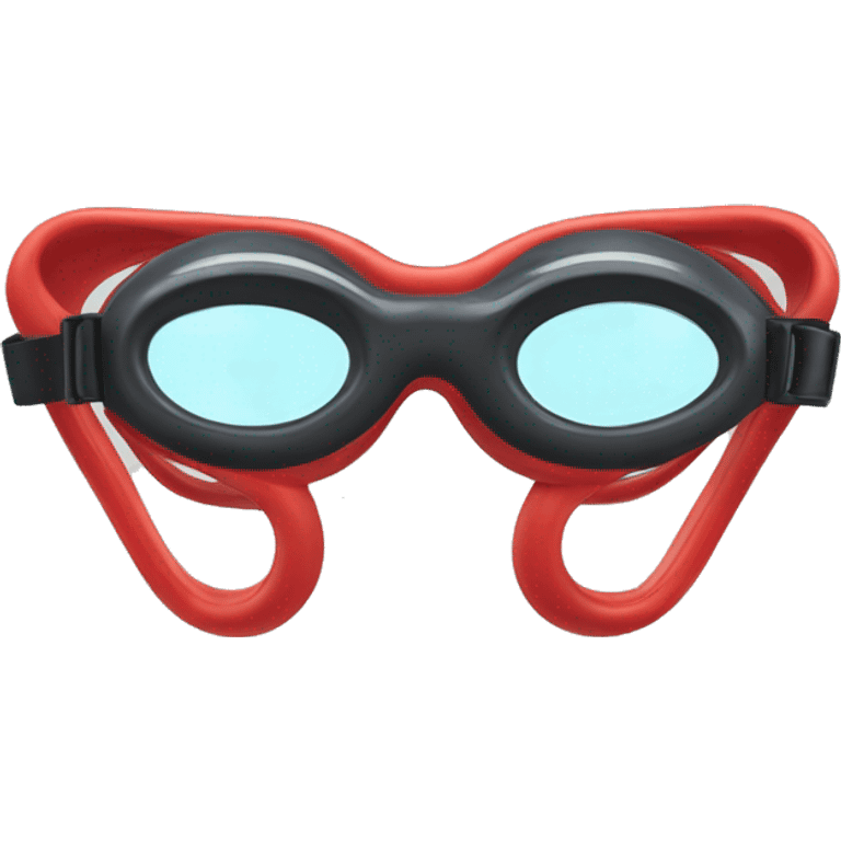 swimming goggles with red frame，cat-eye or spindle-like form emoji