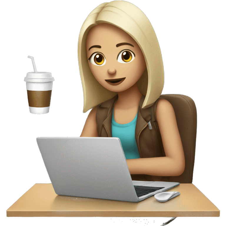 Girl with laptop and cold coffee  emoji