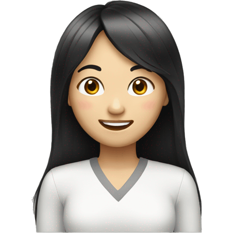 asian, woman, long black hair, bang hair, smile with teeth emoji