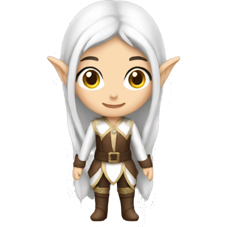 Asian feminine full body slim long white hair elf leather costume emoji