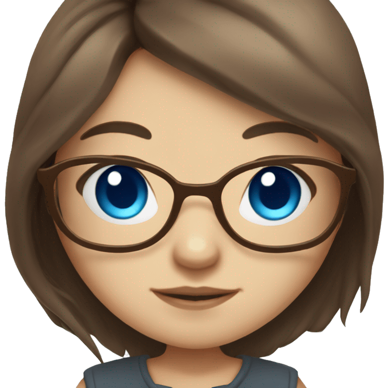 chibi girl with long brown hair, blue eyes and brown glasses emoji