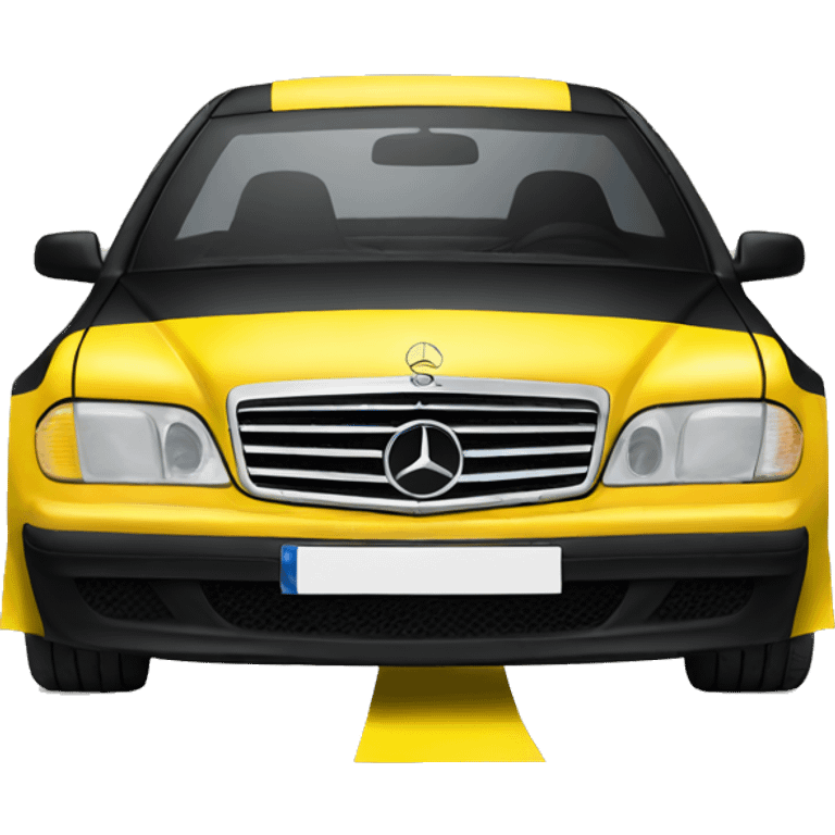 Mercedes covered with black and yellow tape emoji