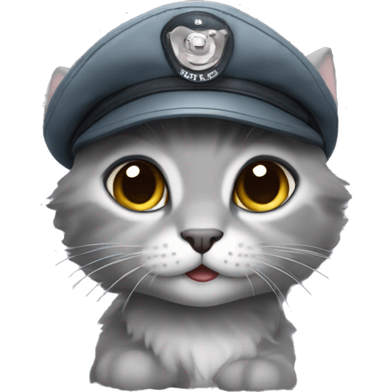 Cute grey kitten wearing a pilot’s hat emoji