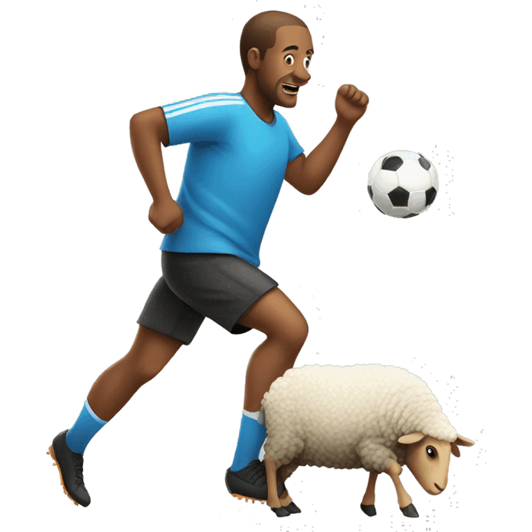 a man playing soccer with a sheep emoji