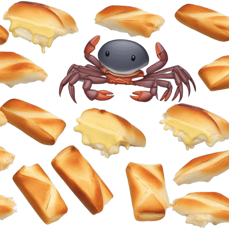 Dungeness crab swimming in butter, eating baguette  emoji