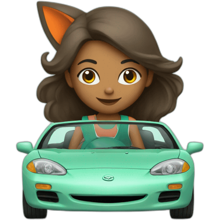 girl with fox years driving a mint mazda emoji