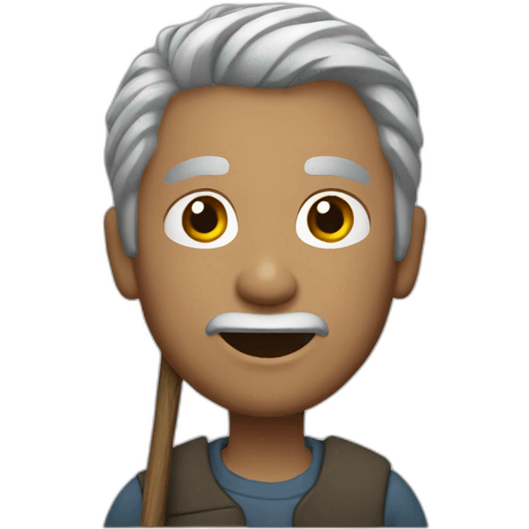 man with grey hair with a stick in hand emoji