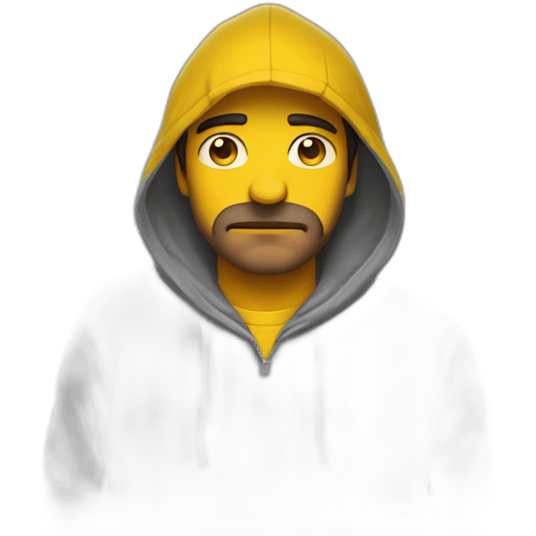 Armenian men with yellow hoodie with unhappy face expressinon and broken heart emoji