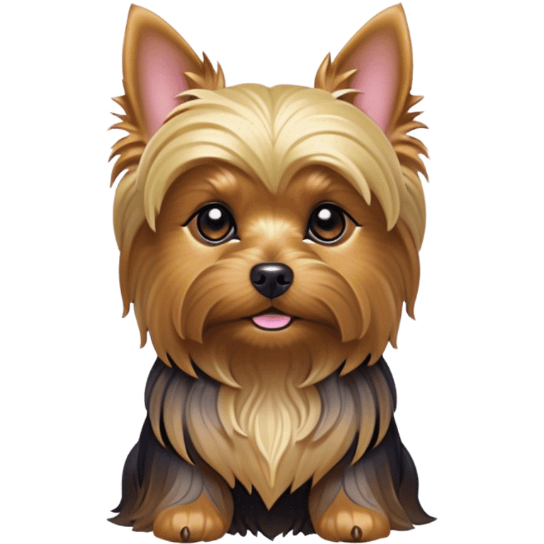 Cinematic Noble Yorkshire Terrier Portrait Emoji, Exuding refined charm and dignified poise, with a lustrous, silky fur in rich, deep hues, alert eyes and a confident expression, simplified yet exquisitely detailed, glowing with a soft, aristocratic radiance, high shine, embodying intelligent grace and classic elegance, soft glowing outline, capturing the essence of a regal Yorkshire Terrier ready to rule the screen with effortless sophistication! emoji