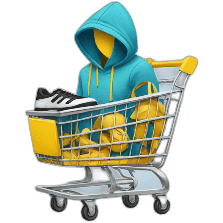 shopping cart with sneakers and hoodie inside emoji