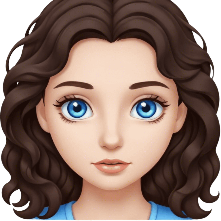 girl with dark brown wavy hair and blue eyes with long eyelashes  emoji