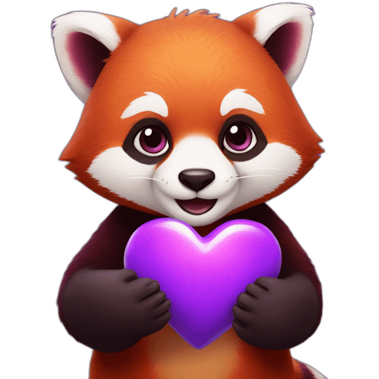 red panda holding a purple heart in his hands emoji