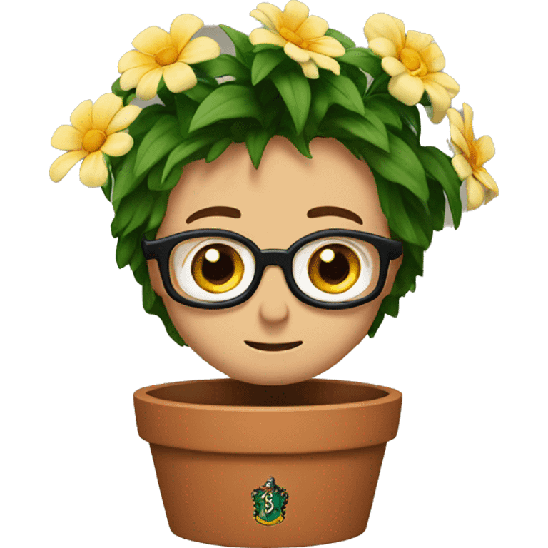 A Harry Potter is sitting in a flower pot emoji