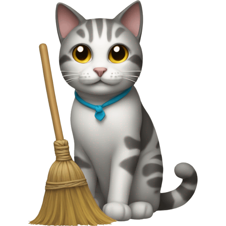 a cat with a broom emoji