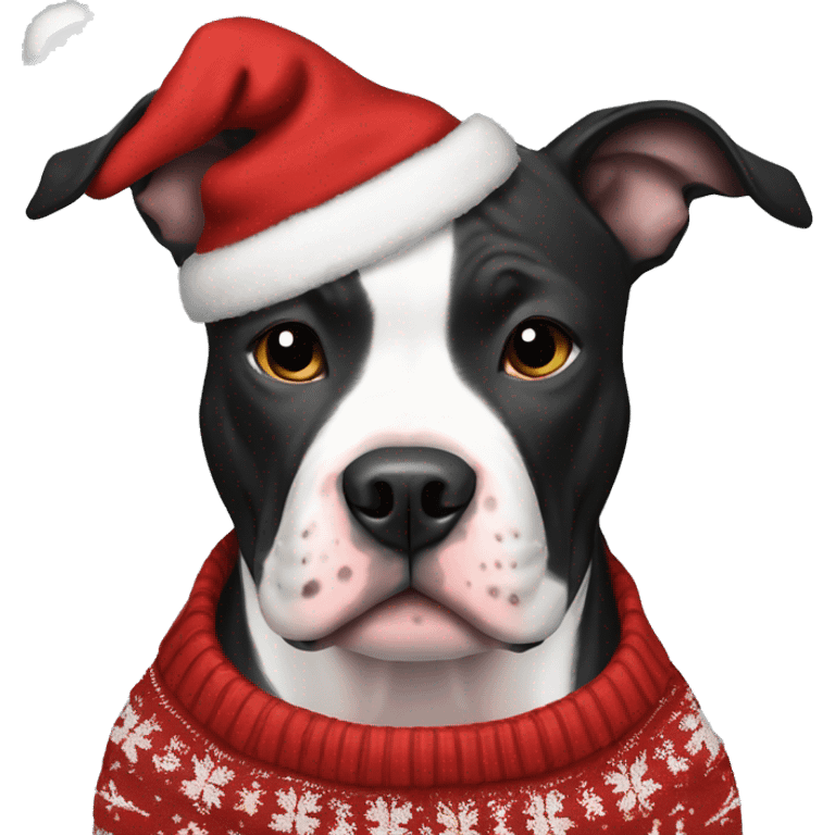 Black and white pitbull with Christmas sweater emoji