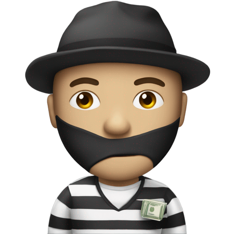 Robber with black and white striped outfit and a money back over his shoulder  emoji