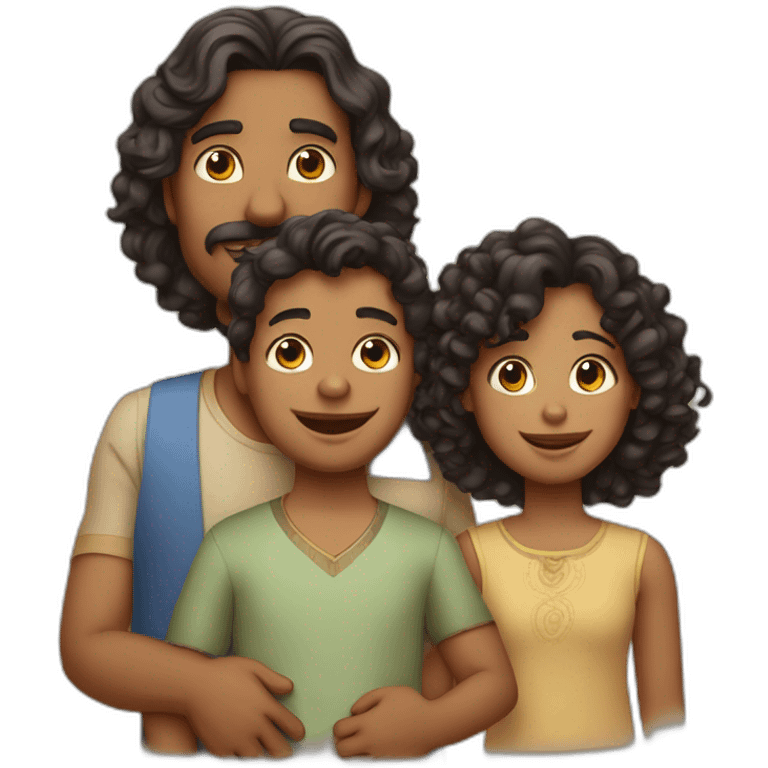 indian family with dad straight hair and one son straight hair and mom curly hair and one daughter curly hair emoji