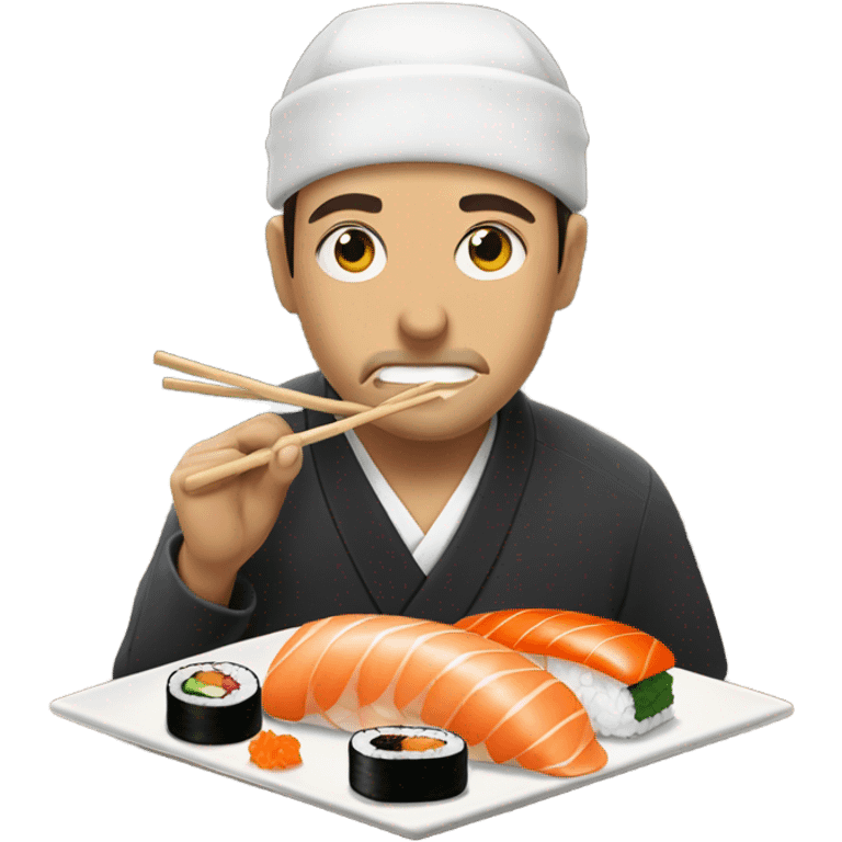 Man drooling over sushi emoji