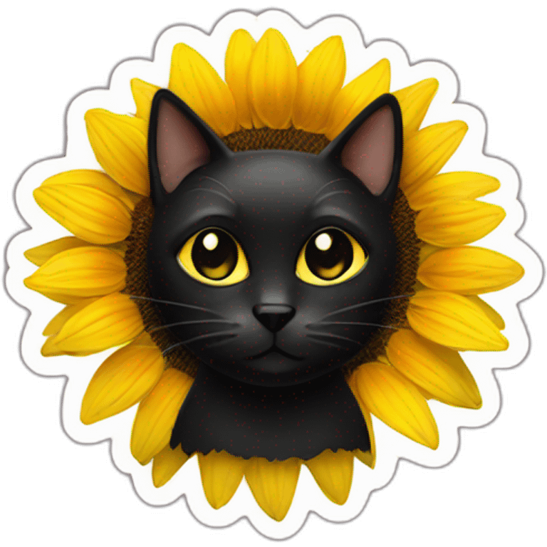 black cat with sunflower around its face emoji