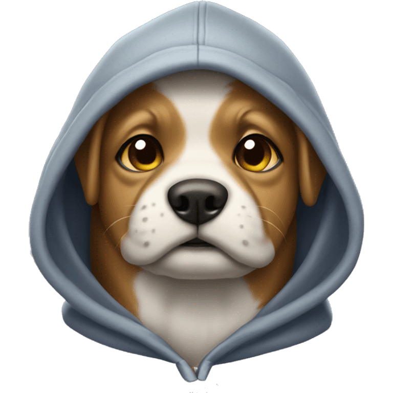 Dog wearing hoodie with a cap emoji