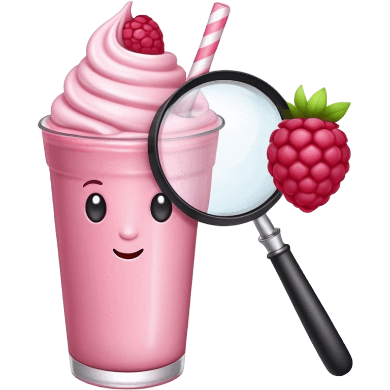 A raspberry milkshake holds a magnifier emoji