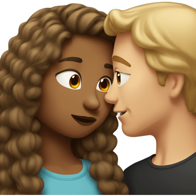 brown hair girl kissing dark blonde hair man emoji