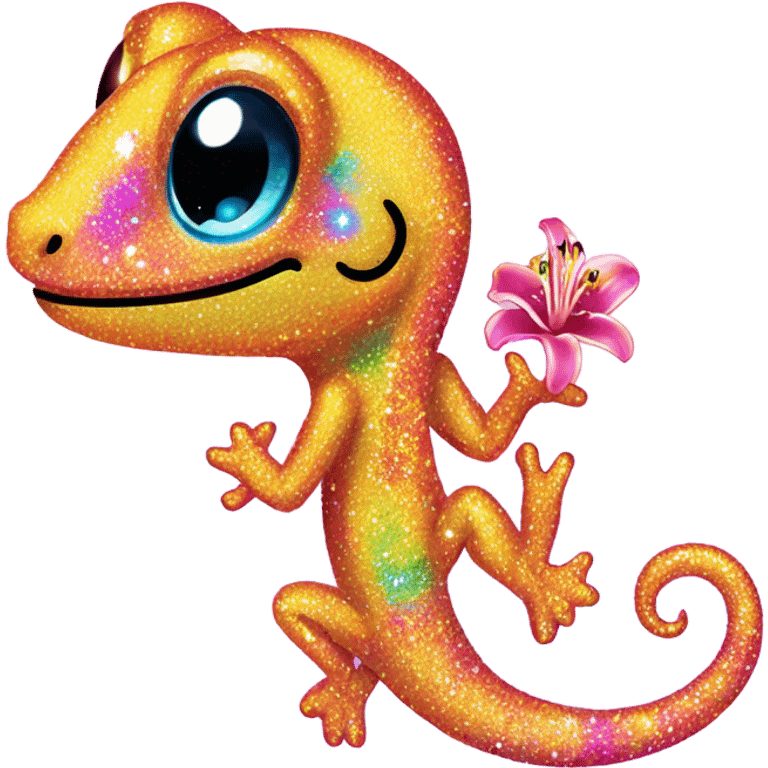 Lisa frank glitter gecko with a lily emoji